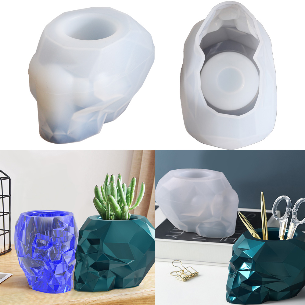 Terracotta Pot - シリコーン型の頭蓋骨の形をしたペンホルダー,エポキシ樹脂のファセットホルダー,日曜大工の家庭の装飾工芸品用のシリコンモールド