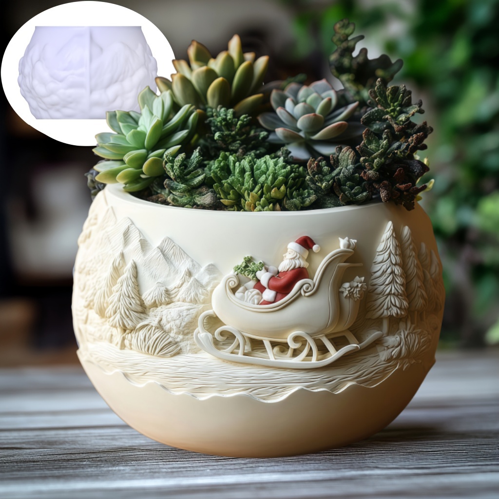 Succulent Set - 杉のそりサンタクロースレリーフキャンドルカップ石膏シリコンモールドサンタクロース多肉植物植木鉢樹脂型クリスマスギフト