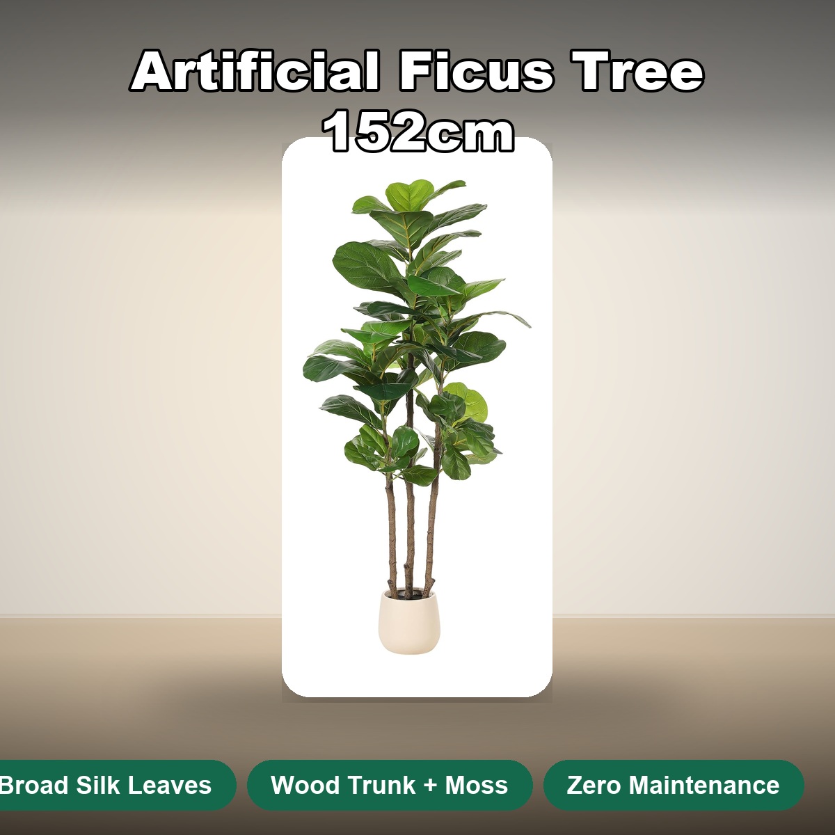 人工フィカスツリー 152cm。本物そっくりの大きな葉を持つ - Fiddle Leaf Fig のレビューと価格