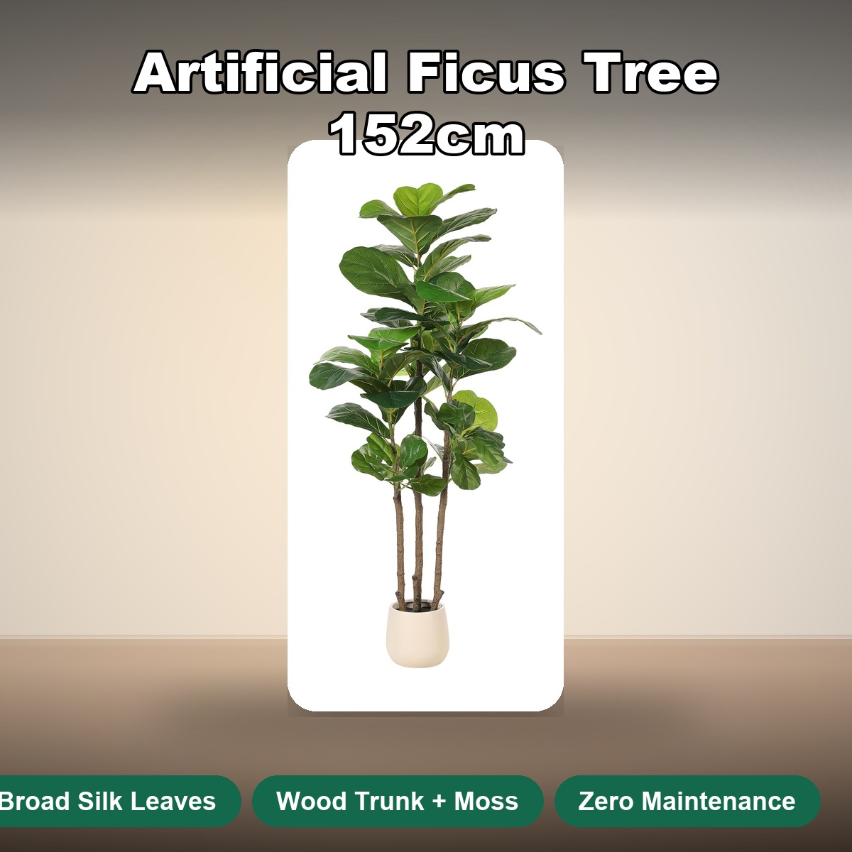 人工フィカスツリー 152cm。本物そっくりの大きな葉を持つ - Fiddle Leaf Fig のレビューと価格