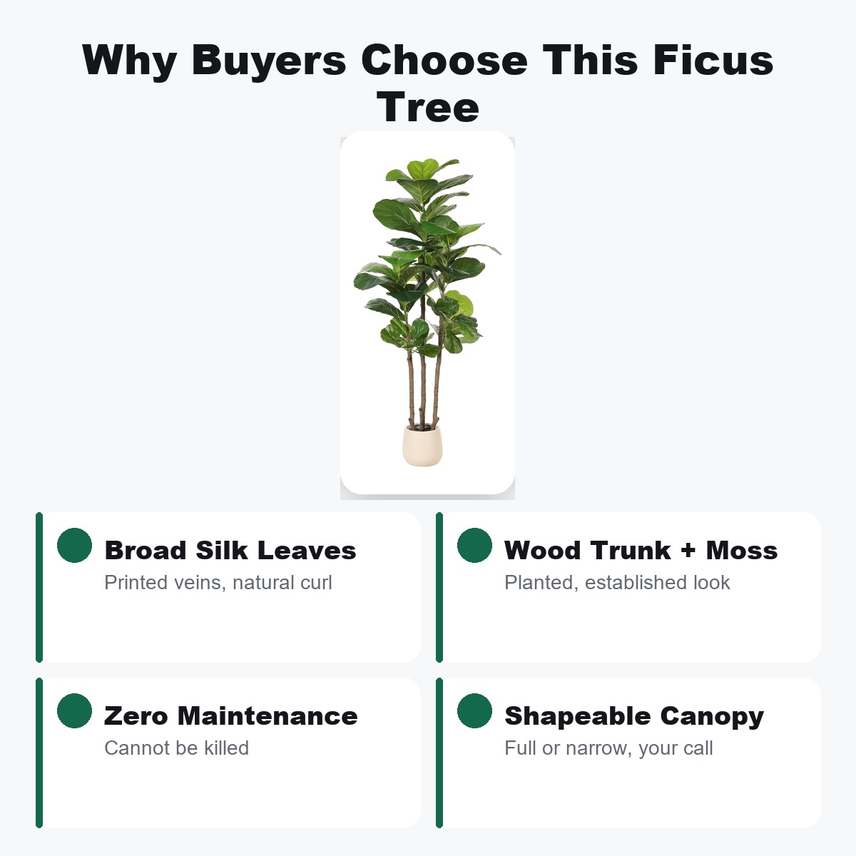 人工フィカスツリー 152cm。本物そっくりの大きな葉を持つ - Fiddle Leaf Fig のレビューと価格