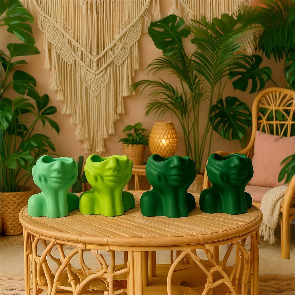 抽象的な顔プランターポットシリコーン型燭台収納多肉植物セメン - Succulent Set のレビューと価格