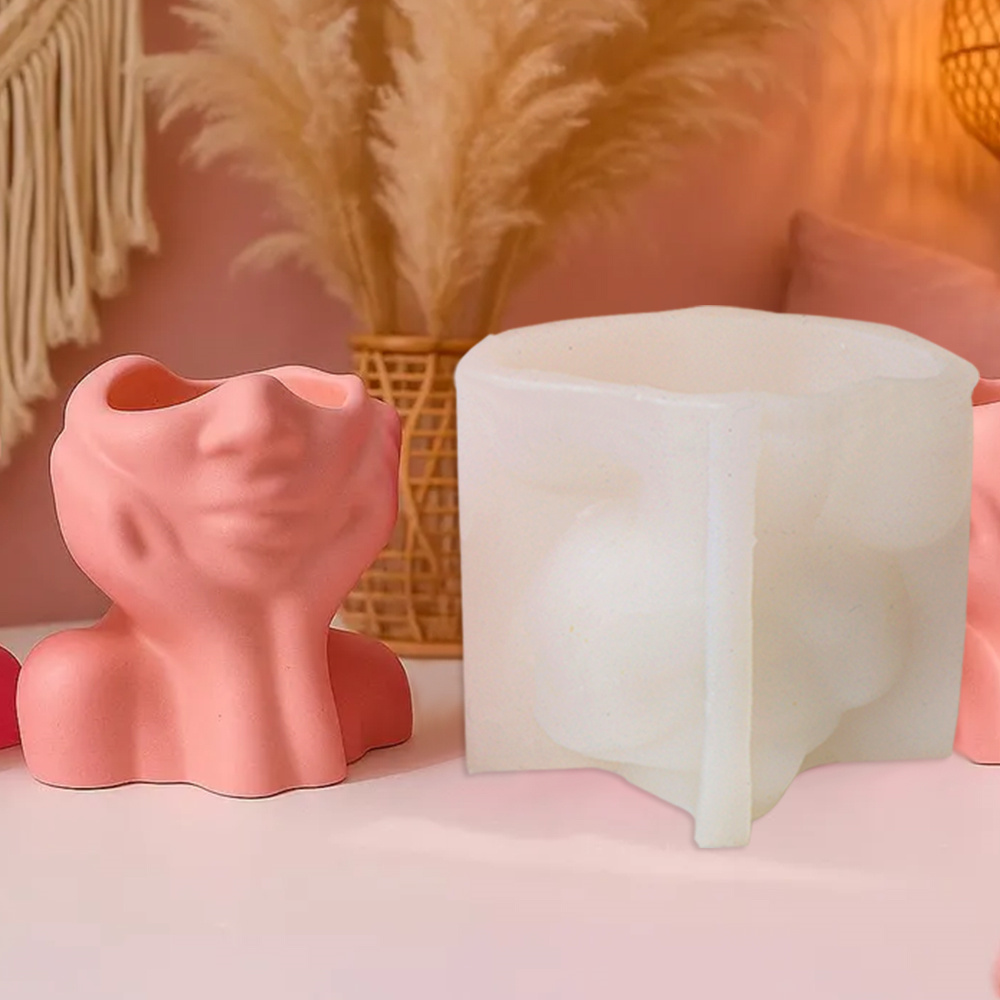 抽象的な顔プランターポットシリコーン型燭台収納多肉植物セメン - Succulent Set のレビューと価格