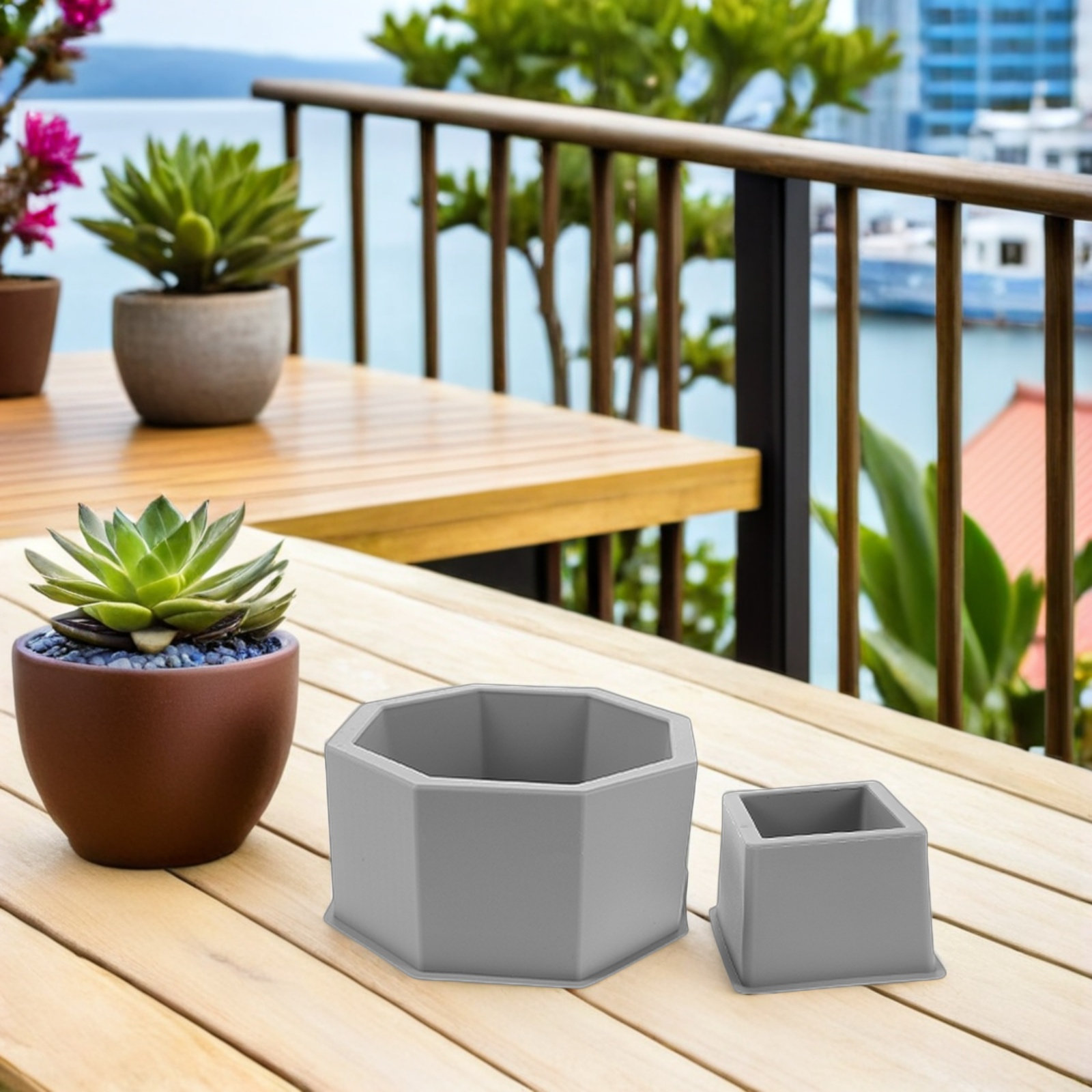2個入り シリコン製コンクリートプランター型セット。モダンな - Succulent Set のレビューと価格